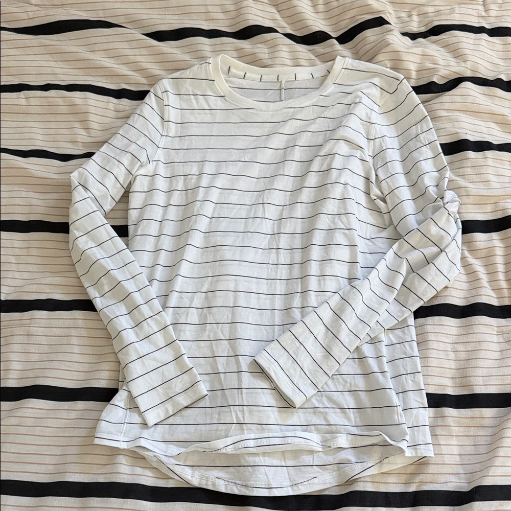 lululemon athletica White and Black Striped - Love Tee Long Sleeve